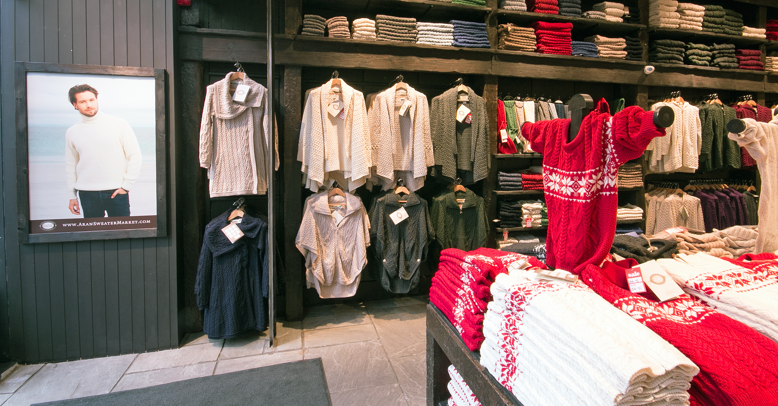Sweater display and wall graphic in the Aran Sweater Market store